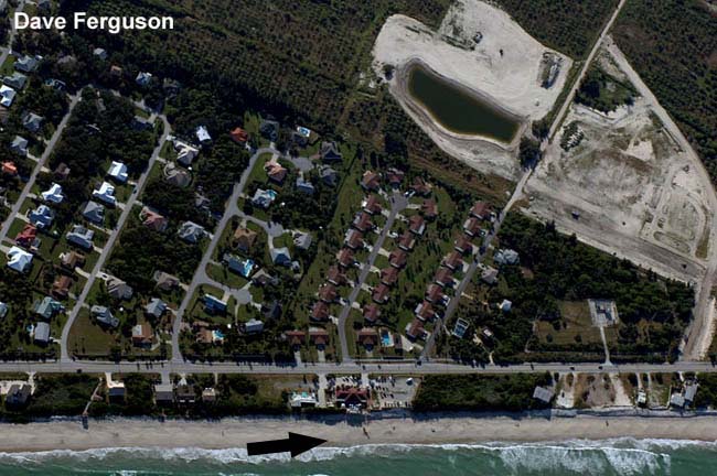 Photo of the beach from directly overhead under canopy at approximately 1500 FT